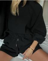 Top de cuello redondo para mujer, pantalones cortos sueltos, suéter informal de dos piezas, Ropa nueva 2024 - details 5