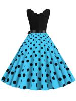 Dot print summer women elegant vintage party casual sleevelss a line dress - details 24