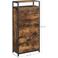 armario alto de almacenamiento de zapatos con 3 puertas plegables, estante abierto, divisor interior, para 12-18 pares de zapatos, ahorro de espacio, 60 x 30 x 130 cm, marrón rústico - details 2