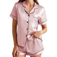Conjunto de pijama de seda sintética para mujer, ropa de estar brillante, cárdigan, pijama de satén con solapa - details 5