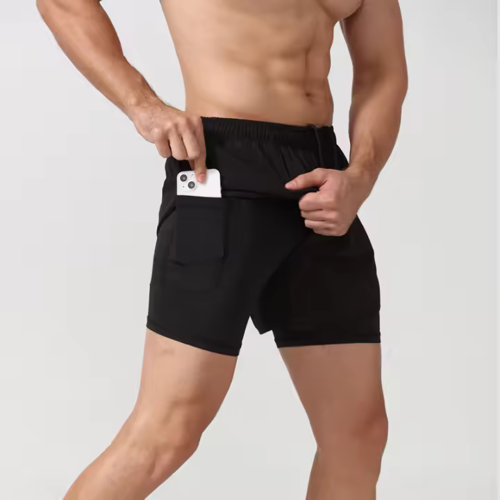 Pantalones Cortos de Correr de Poliéster 2-en-1 con Liner de Compresión y Bolsillo para Teléfono - 1