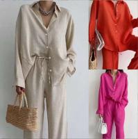 Conjunto de dos pantalones largos con mangas para mujer, camisa holgada con bolsillo, traje informal, conjunto de 2 piezas, ropa Vintage - details 1
