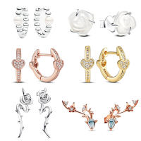 Pendientes de plata de ley 925, conjunto de seis pendientes de moda seleccionados, aretes de plata, pendientes de plata, rosa brillante, regalo - details 0