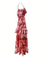 Conjunto de dos piezas con estampado, chaleco corto, falda en capas, falda larga de verano para mujer, diseño de alta gama. - details 2