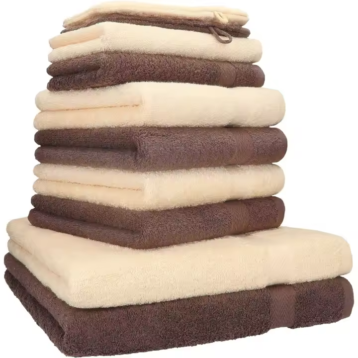 Juego de Toallas de Algodón Premium de 140l. x 70an 10 Toallas para Baño, 4 para Lavabo, 4 para Tocador Marrón y Beige - 1