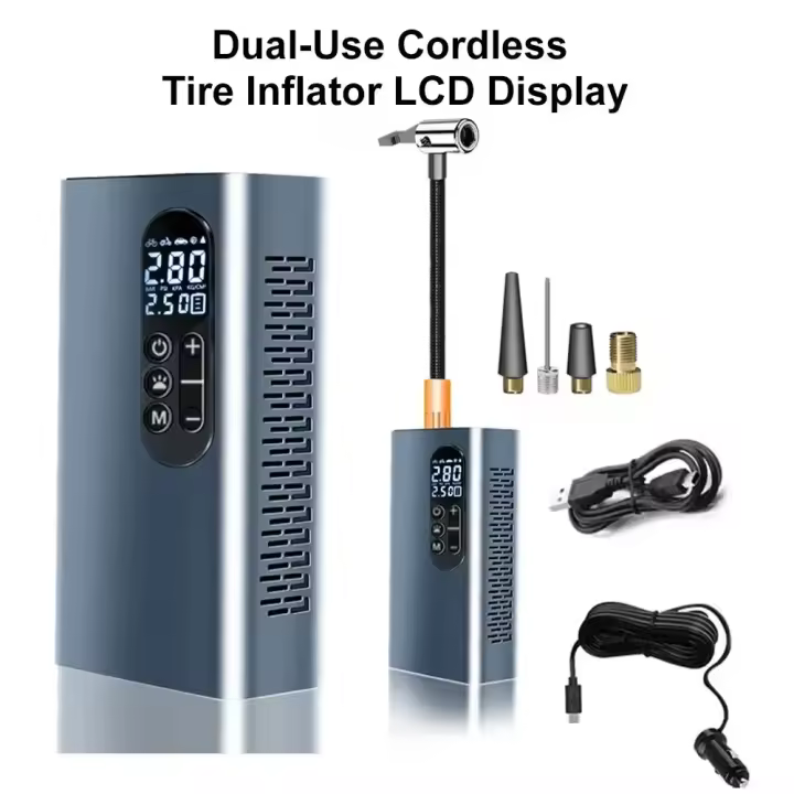 Inflador de neumáticos de coche inalámbrico, compresor de aire recargable por USB, aleación de aluminio, 6000mAh, para motocicletas, bicicletas y bolas - 1