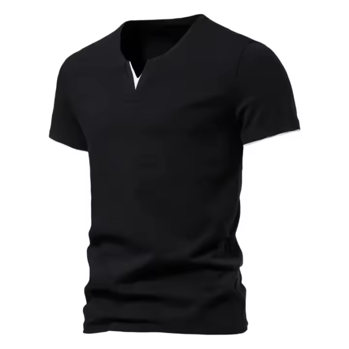 Camiseta Henley de Manga Corta para Hombre en Verano Cuello en V, Ajuste Delgado, Transpirable para Deportes y Fitness - 1