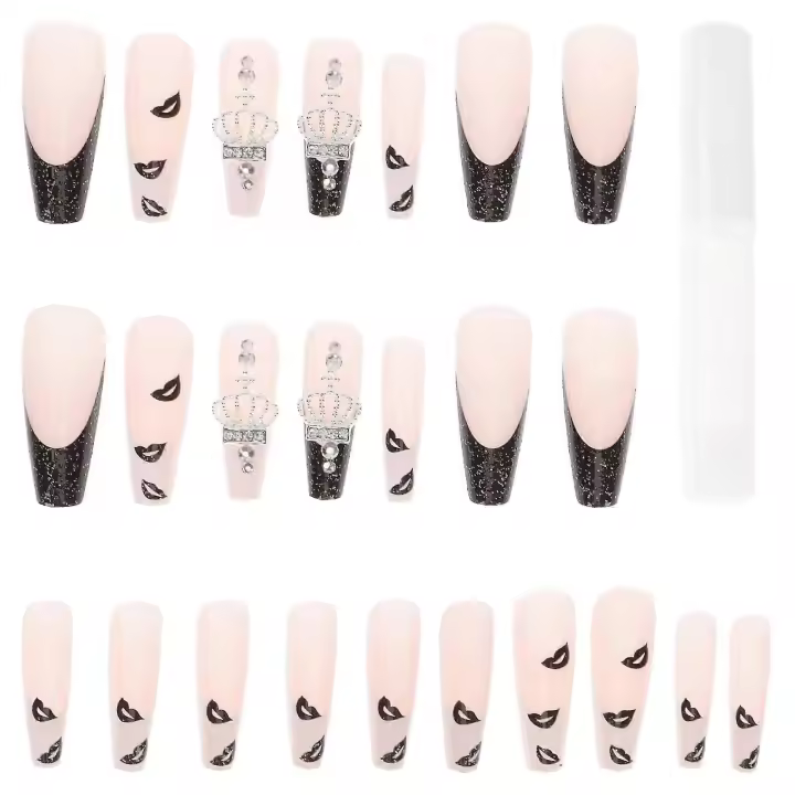 1 Juego de Kit de uñas con pegamento, uñas postizas con purpurina, uñas postizas usables, manicura, uñas postizas Z - 1