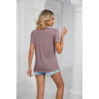 BUNO-2025 Camiseta holgada de manga corta con cuello en V para mujer, Top informal de encaje de Color puro, camiseta holgada cómoda y transpirable para verano - details 30