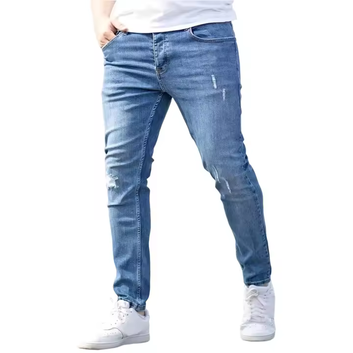 Pantalones vaqueros ajustados para hombre, pantalones vaqueros elásticos ajustados, pantalones vaqueros flexibles lavados, pantalones vaqueros de moda - 1