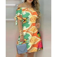 Vestido Estampado Sexy A La Moda Para Mujer, Vestido Acampanado De Manga Corta Con Hombros Descubiertos, Minivestidos Con Hombros Descubiertos Para Mujer - details 11