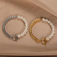 Pulsera de perlas de cadena gruesa de acero inoxidable para mujer, pulsera con hebilla OT, regalos para mujer - details 0
