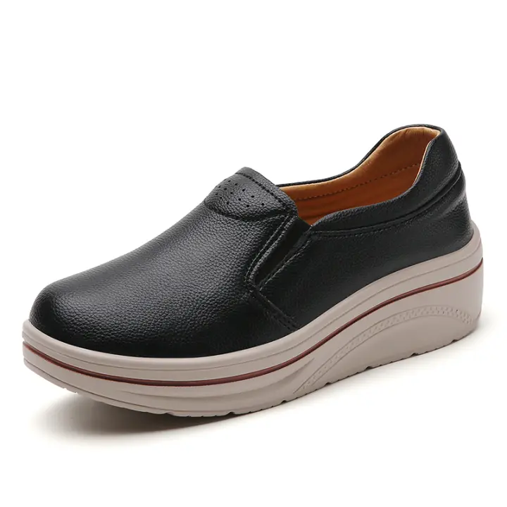 Zapatos casuales sin cordones para mujer, zapatos de cuero cómodos con plataforma ancha y BA 1 5 2 - 1