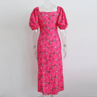 Vestido de mujer, novedad de verano 2025, vacaciones, pausa para el té, cuello cuadrado, falda de longitud media, mangas de burbuja, vestido con abertura Floral francés - details 24