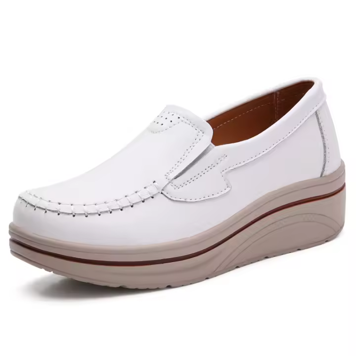 Mocasines sin cordones para mujer, zapatos de plataforma informales, anchos y bajos, de cuero cómodos - 1