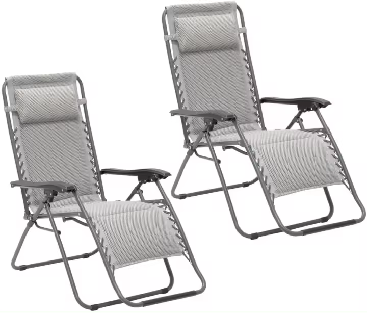 Sillas de Camping Gravedad Cero Reclinables, Seguridad Bloqueada, Estructura de Acero Gris y Asiento de Lona Oxford Poliéster 3D Beige - 1