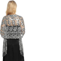 Mantón de mujer con lentejuelas, mantón elegante con patrón de flecos de encaje, camisa roja de honor vintage, vestido, fiesta - details 1