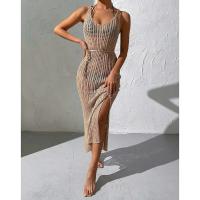 Vestido informal semitransparente de punto para mujer, vacaciones en la playa, estilo europeo, sin mangas, con espalda abierta - details 4