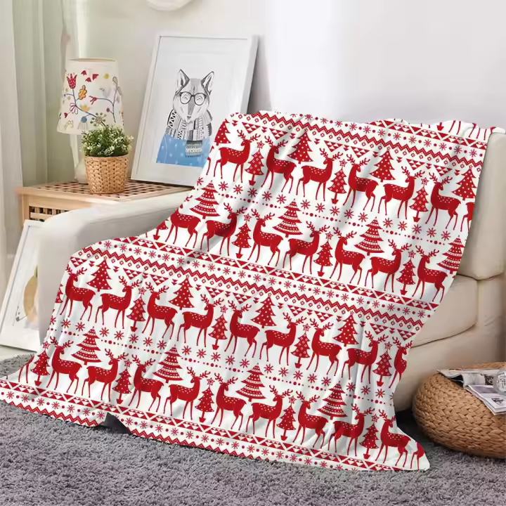 Manta de Christmas Elk con Estampado 3D Material de Poliéster Ideal para Viajes, Senderismo, Picnic - 1