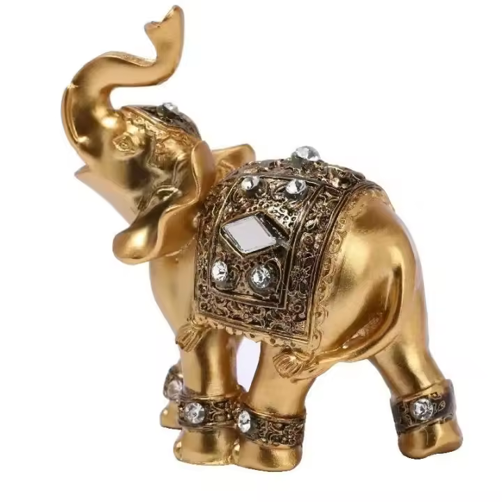 Estatua de resina dorada Feng Shui, escultura elegante de trompa de elefante, estatuilla de riqueza de la suerte, adornos artesanales para decoración del hogar - 1