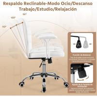 Silla de Oficina sin Reposabrazo Silla Oficina Tapizada de Cuero PU Silla con Ruedas Silla Ergonómica Base Metal Blanca - details 51