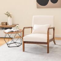 Silla Moderna de Madera, Butaca de Salon con Almohada Lumbar, Almohadillas de Fieltro Antideslizantes, Sillón de Lectura Tapizado en Tela, 79 x 65 x 77 cm (Beige) - details 7
