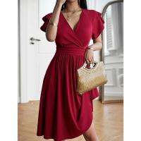 Vestido Elegante De Verano Con Cuello En V Y Manga Flor De Polyester Spandex A-Line Para Mujer Estilo Oficina Lady Longitud De Rodilla - details 1