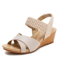 Sandalia Sandalias Tacones inclinados Verano Punta abierta Zapatos romanos de punto de moda cómodos grandes para mujer - details 3