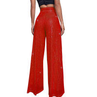 Moda femenina New -End Color sólido Pierna ancha con lentejuelas drapeadas Pantalones casuales para mujer - details 11