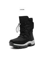 Botas de nieve impermeables para mujer, botines de piel cálida, con plataforma, color negro, a la moda, Invierno - details 28