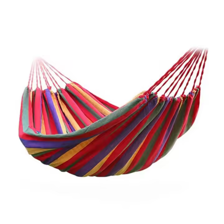 Hamaca de tela para 1-2 personas con correas para árboles, hamaca colgante a rayas de 264 libras de capacidad, 102x32 pulgadas para exteriores e interiores con bolsa de transporte - 1
