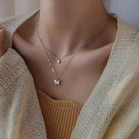 Nuevo collar de mariposa brillante para mujer, exquisito collar de cadena de clavícula de doble capa, joyería para regalo de mujer - details 1