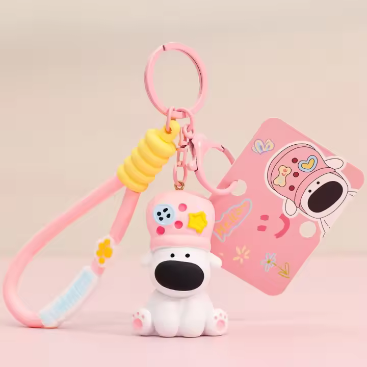 LLavero de perro pequeño de resina, decoración de bolsa antipérdida, colgante de llave de Animal para perro, baratija, llavero de perro de dibujos animados de corazón para niña - 1