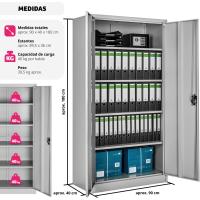 Armario Archivador Oficina en Acero, Armario Exterior e Interior con Cerradura, Armario Multiusos con 2 Puertas, 4 Estantes Ajustables y 5 Alturas, Fácil Montaje, 180x90x40 cm - Gris - details 1