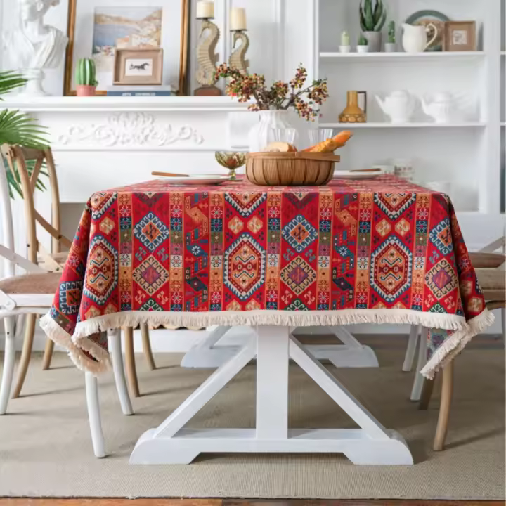 Mantel de pintura al óleo de Jacquard a prueba de aceite, mantel grueso hecho a mano de Europa, mantel Floral, lavable, estilo Retro - 1