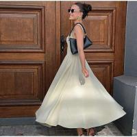Vestido largo elegante liso con cuello cuadrado, vestidos de cintura alta con dobladillo A-e y espalda descubierta a la moda, novedad de primavera 2025, batas informales para vacaciones - details 9