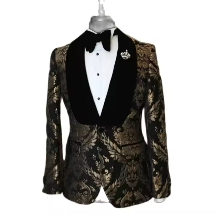 Traje Elegante De Terciopelo Para Hombre Negro Con Borla Y Botones Solos Traje De Fiesta Formal De Promoción Y Negocios - 1