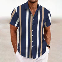 Camisa Casual de Verano para Hombres Estampado a Rayas Manga Corta Cuello Ancho Moda al Aire Libre - details 2