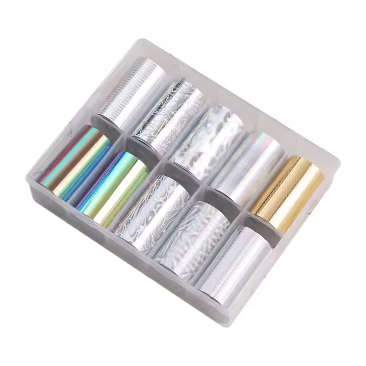 10 rollos de láminas para uñas, pegatinas de esmalte, papel estrellado de Metal, envolturas de papel de transferencia, calcomanías adhesivas, decoraciones de Arte de uñas - 1
