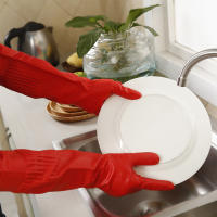 Herramientas Limpieza roja Lavado Lavar platos Guantes para el hogar Guantes de látex Cocina Manga larga - details 5