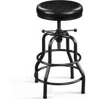 Taburete sintético Alto Redondo Ajustable en Altura con Dos reposapiés, Silla de Cocina con Marco de Metal para Cocina, Restaurante Bistrot Negro - details 0