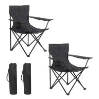 Set de 2 Sillas acampada plegable portátil sillas pesca camping playa con reposabrazos y bolsa de transportesenderismo trekking comodo - details 0