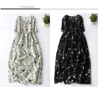 Vestido de algodón con estampado ral para mujer, vestido A-e de manga corta con cuello en V, vestido bohemio dulce, ropa suave y acogedora para mujer - details 4
