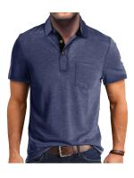 Camisa de manga corta para hombre, camisa de solapa con botones, bolsillo en el pecho, color sólido, a la moda - details 46