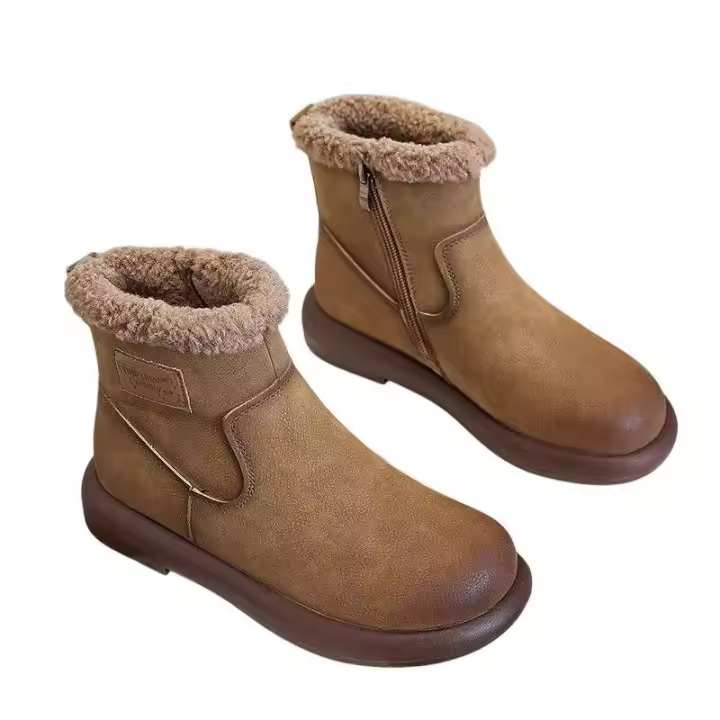 Tobillo de invierno a la moda, pantalón corto informal y cálido, botas de nieve color café caqui, forro de cuero, piel de vaca reciclada - 1