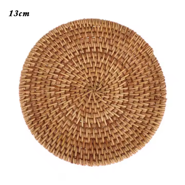 Posavasos de mimbre para mesa de cocina, tapetes acolchados para cuencos, almohadilla aislante, manteles individuales redondos hechos a mano - 1