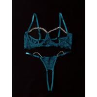 Conjunto de lencería de encaje floral erótico, sujetador abierto transparente y tanga con cadena, lencería sexy y ropa interior - details 7