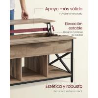 Mesa de Central con Tablero Elevable Estilo Rústico Marrón y Negro Ideal para Dormitorio con Espacio Abierto y Oculto Forma de X - details 21