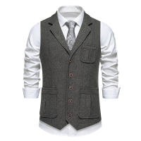 Chaleco de Tweed Grueso de Moda Retro para Hombres Chaleco de Fiesta de Ocio Casual Británico con Múltiples Bolsillos - details 1