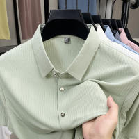 Novedad de verano, camisa de manga corta de jacquard con solapa para hombre, camisa informal de negocios de color sólido, versátil y superior - details 4